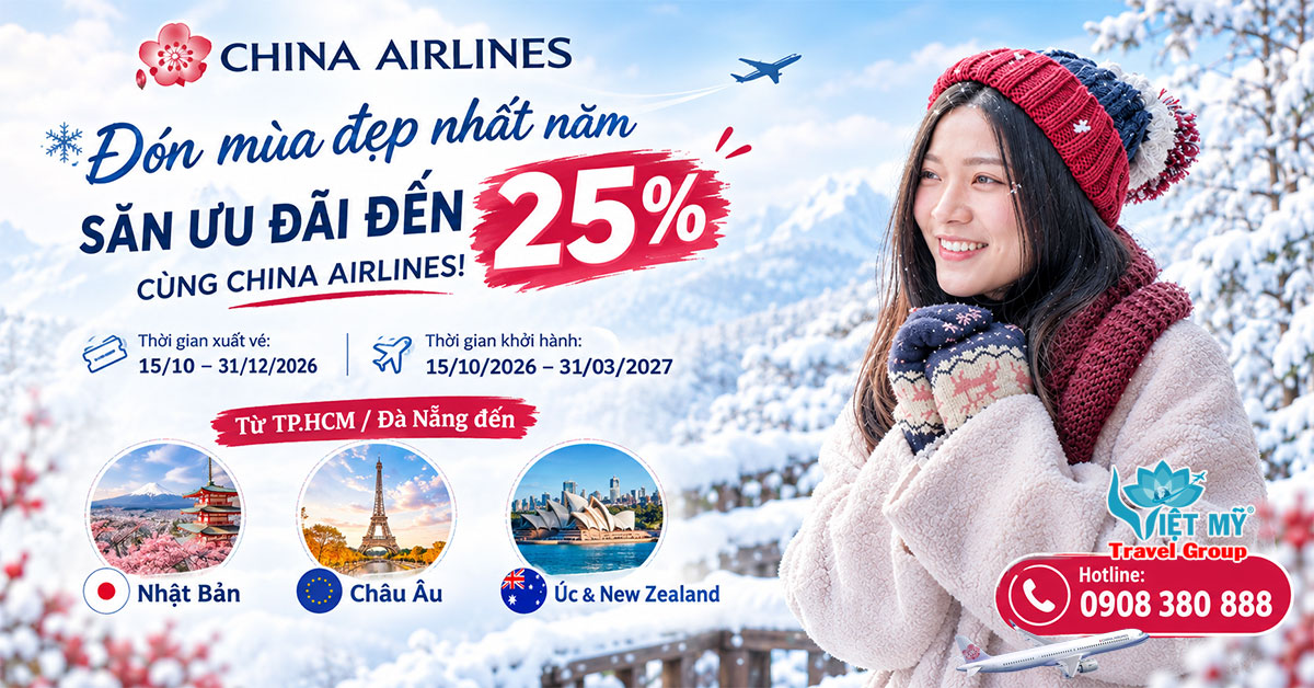 China Airlines ưu đãi vé máy bay mùa đông đến 25%
