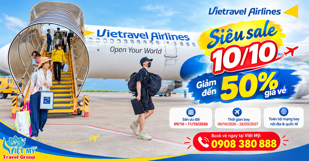 Siêu sale 10/10 Vietravel Airlines - giảm đến 50% giá vé