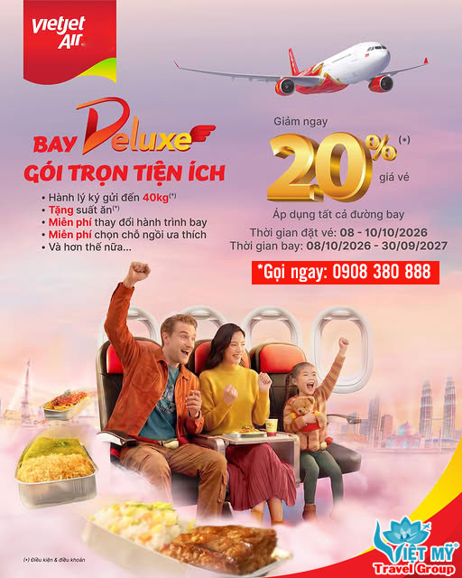 Vietjet Air giảm 20% hạng vé Deluxe - nâng tầm trải nghiệm bay! 3 Vietjet Air giảm 20% hạng vé Deluxe - nâng tầm trải nghiệm bay!